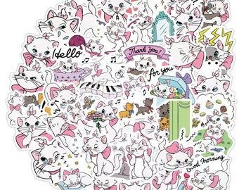 40 PCS Marie Aristocats Sticker Pack | Kawaii Sticker | Journaling Diary Stickers | Phone Laptop Decoration | Disney Character | Cat, Kitten