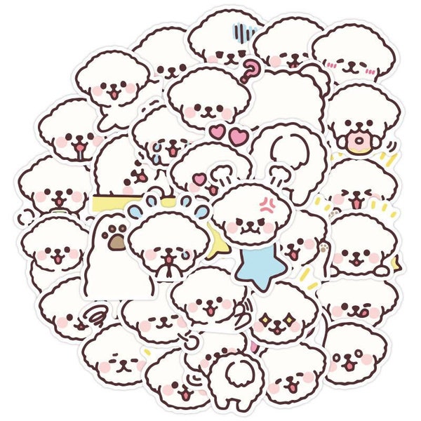 40 PCS White Puppy Sticker | Kawaii Sticker | Journaling Diary Stickers | Phone Laptop Decoration | Cute Dog Sticker
