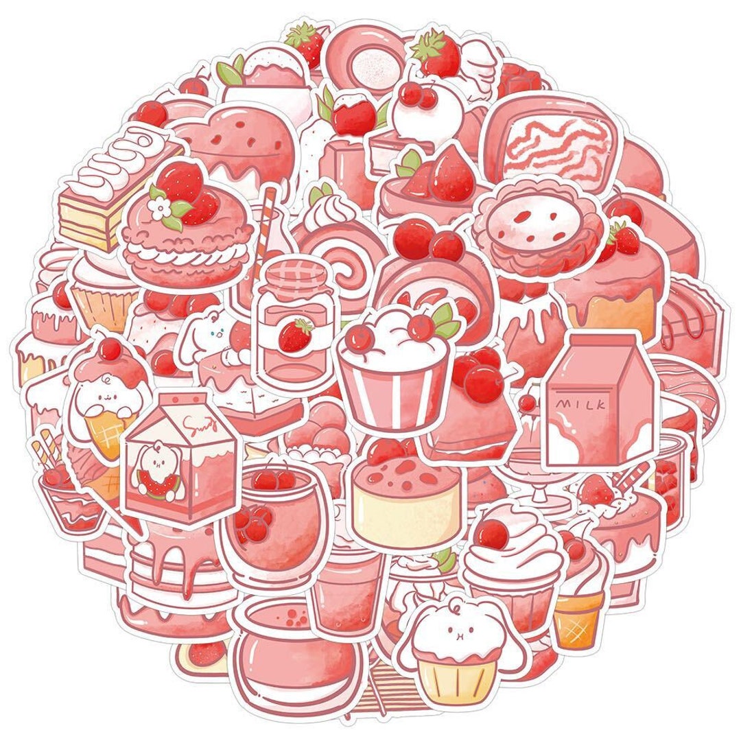 Strawberry Sticker Sheet Kawaii Aesthetic Cake Cute Desserts Pink Planner  Stickers Hand Drawn Food Stationery Gift Ichigo 