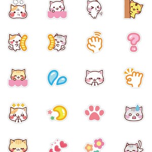 May include: A set of 16 colorful stickers featuring cute cartoon cats in various poses and expressions. The stickers are perfect for adding a touch of whimsy to laptops, water bottles, journals, and more.
