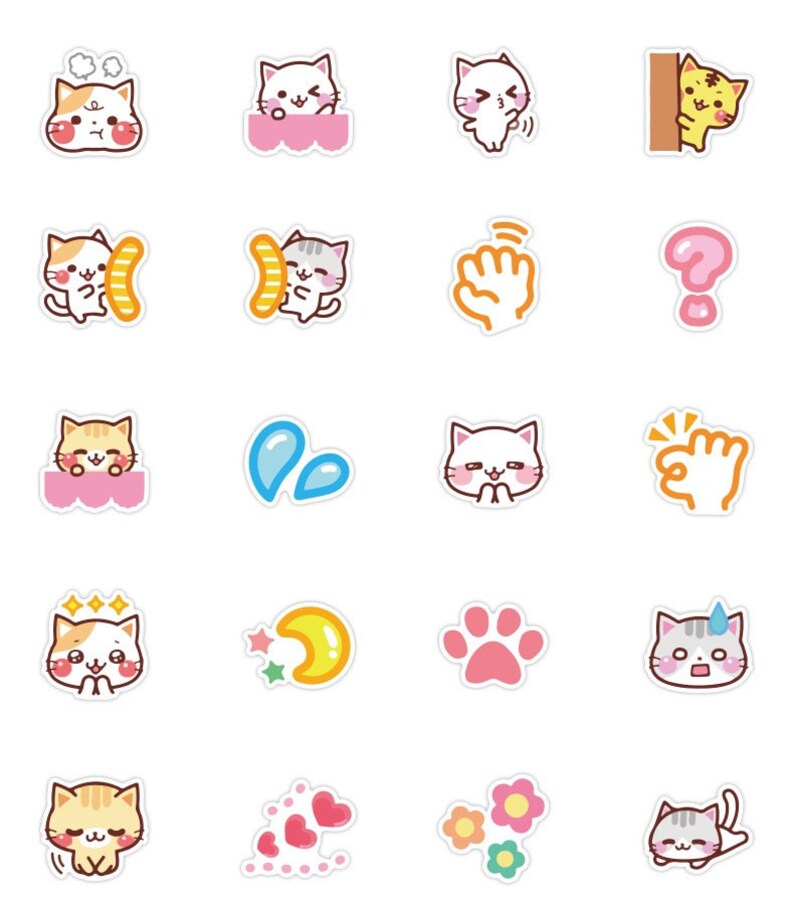 May include: A set of 16 colorful stickers featuring cute cartoon cats in various poses and expressions. The stickers are perfect for adding a touch of whimsy to laptops, water bottles, journals, and more.