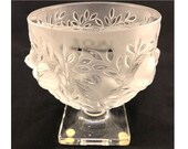 Lalique Crystal, Lalique Bowl, Lalique Footed Pattern 12265 quot Birds in Bush quot Vintage