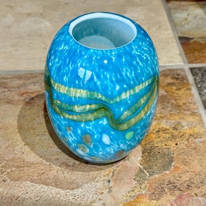 Murano Style Art Glass Vase, Handblown Vase, Decorative Glass Vase, Blue Multicolor Vase, Colorful Art Glass Vase, Collectible Art Glass