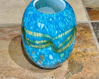 Murano Style Art Glass Vase, Handblown Vase, Decorative Glass Vase, Blue Multicolor Vase, Colorful Vase, Collectible Glass, Turquoise Vase