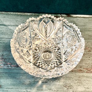 Vintage Bohemian Brilliant Cut Lead Crystal Bowl 8.25" Diameter, Decorative Serving Bowl,