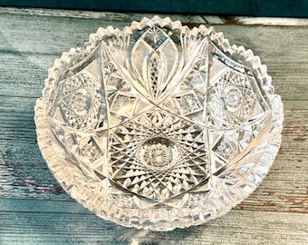 Vintage Bohemian Brilliant Cut Lead Crystal Bowl 8.25" Diameter, Decorative Serving Bowl,