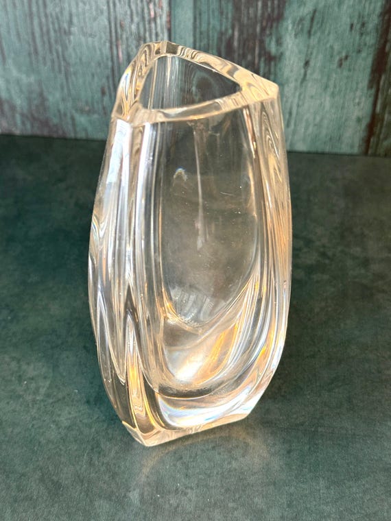 Baccarat Crystal Art Glass Triangle Vase, Art Glass, Baccarat Art