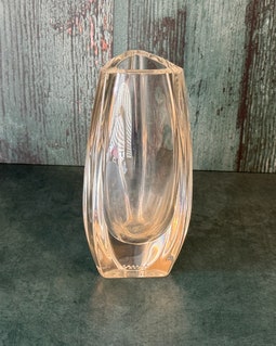 Baccarat Crystal Art Glass Triangle Vase, Art Glass, Baccarat Art