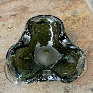Murano Bullicante Bowl Olive Green, Decorative Art Glass Bowl, Olive Green Bowl, Murano Made in Italy, Centerpiece Bowl, Coffee table bowl