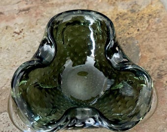 Murano Bullicante Bowl Olive Green, Decorative Art Glass Bowl, Olive Green Bowl, Murano Made in Italy, Centerpiece Bowl, Coffee table bowl