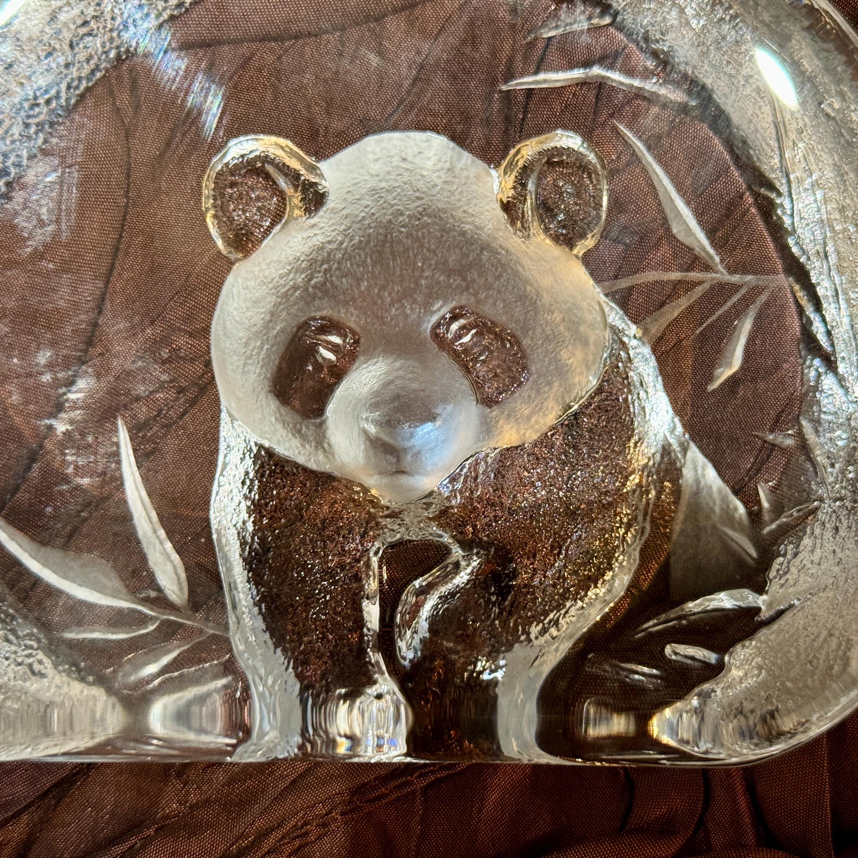 Crystal Panda, Art Glass Sculpture Paperweight, Signed Paperweight