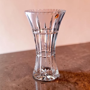 Poltar Czech Lead Crystal Vase, Large 12 Inch Cut Crystal Flower Vase, Heavy 7 Lb, New With Label and Box