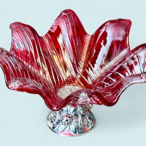 Cranberry Red Art Glass Murano Bowl, Decorative Glass Bowl, Antica Cristalleria Murano Bowl, Made in Italy, Centerpiece Coffee table Bowl,