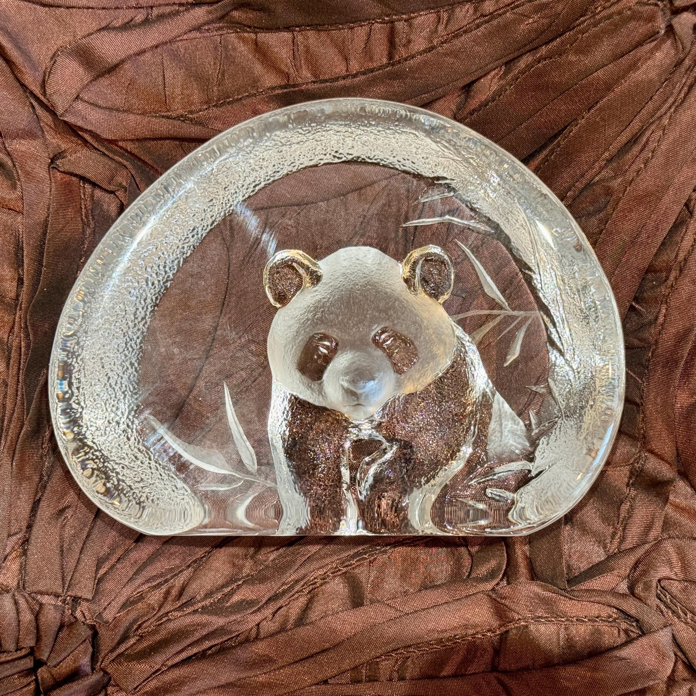Crystal Panda, Art Glass Sculpture Paperweight, Signed Paperweight