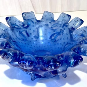 Blue Art Glass Bowl, Blue Murano Style Bowl, Decorative Bowl, Hand Blown Art Glass Bowl, Cobalt blue Bowl