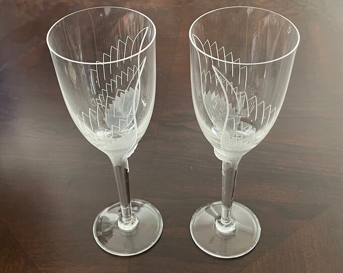 Lalique France Crystal Champagne Flute Glasses, Lalique Crystal ANGE