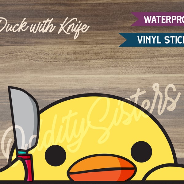 Duck With Knife Peeker Sticker Decal | Duck Peek A Boo Sticker | Waterproof Laptop Sticker | Duck with Knife Sticker | Fun Gift