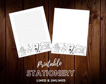 Mystische Hexe Briefpapier zum Ausdrucken - Liniertes & Unliniertes Notizpapier (Digitaler Download PDF)