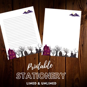 Halloween Spooky Cemetery Printable Stationery- Lined & Unlined, journal pages, stationary set, note paper, Instant Digital Download PDF