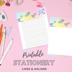 Papelería imprimible Pastel Space- Forrado y sin forro, páginas de diario, conjunto estacionario, papel de notas, Descarga digital instantánea PDF