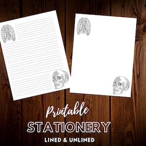 Halloween Spooky Skeleton Printable Stationery- Lined & Unlined, journal pages, stationary set, note paper, Instant Digital Download PDF