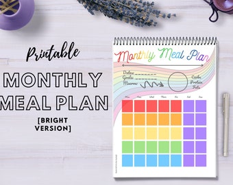 Bright Printable Monthly Meal Planner, Meal Planner, Instant Digital Download PDF