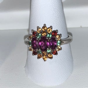 Gemstone sterling silver cluster is ring