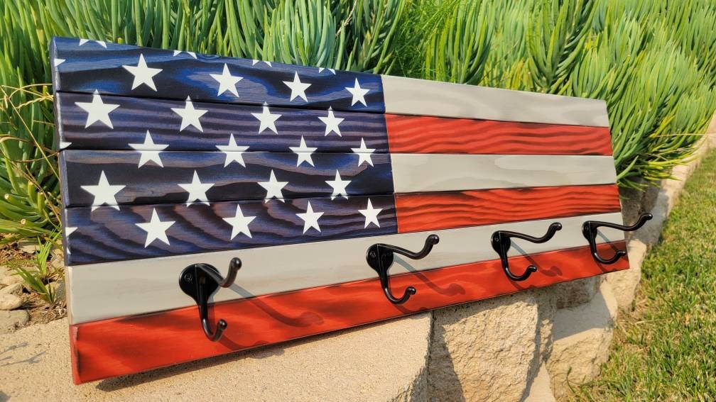 American Flag Coat Rack Hat Rack Wall Mount Hat Rack Etsy