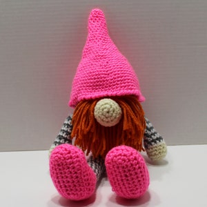 Hand Crocheted Gnome Amigurumi Soft Toy--Bright Pink--New