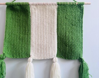 Tapiz de pared con la bandera nigeriana tejida a crochet, decoración para la sala de estar.