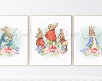 Peter Rabbit Nursery Prints, Watercolor Alphabet, Set of Four (Digital Download)