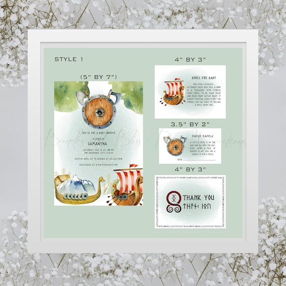 Viking Baby Shower Invitation Bundle, Printable Invite Set (Digital File)