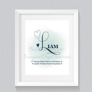 Liam, Personalized Baby Gift, Personalized Name Meaning, Baby Shower Gift, Newborn Gift,Baby Room,Toddler Room,Printable, Digital File
