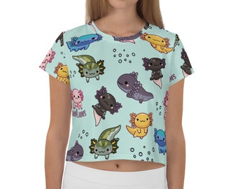 Axolotls, Axolotl Shirt, All-Over Print Crop Tee, Axolotl Crop Top, Axolotl clothes