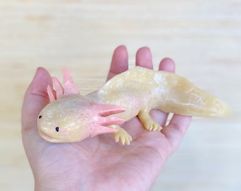Axolotl dorado, axolotl, axolotl de silicona, animal blando, juego de mascotas de cachorros, juguete blando de estrés, axolotl albino, brillo en la oscuridad, ajolote.