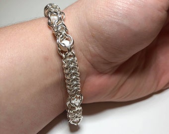 Double Encaged Pearl Sterling Silver Chainmaille Bracelet - Encaged Swarovski Pearl Roundmaille Bracelet - Beaded Chainmaille