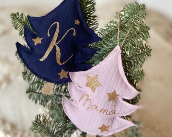 Adornos navideños personalizados de muselina orgánica, con nombre, idea navideña, idea de regalo, personalización, orgánico, decoración individual