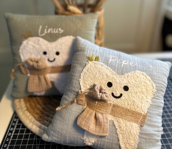 Bio Zahnfeekissen mit Namen,Zahnfee Kissen personalisiert,Überraschung von der Zahnfee,Geschenk für Kinder,Wackelzahn,Kuschelkissen,Kissen