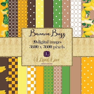 Banana Buzz Digital Paper /Banana Digital Paper, Yellow Fruity Backgrounds, SEAMLESS Summer Fruit Pattern, Banana Scrapbook paper and images
