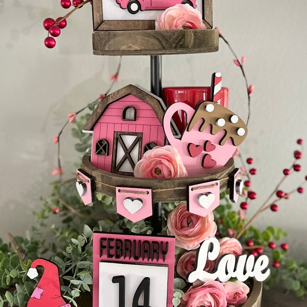 Valentine’s Day Tiered Tray Decor, Valentine’s Day Tier Tray Signs, Tiered Tray Decor, Mini Wood Signs, Valentine’s Day, Farmhouse Tier Tray