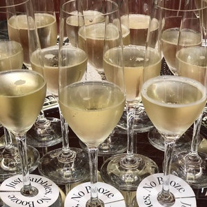 Printable Champagne Glass Tag | &#39;No Booze, Just Bubbles&#39; Non-Alcoholic Champagne | Champagne Glass Charm | Instant Download