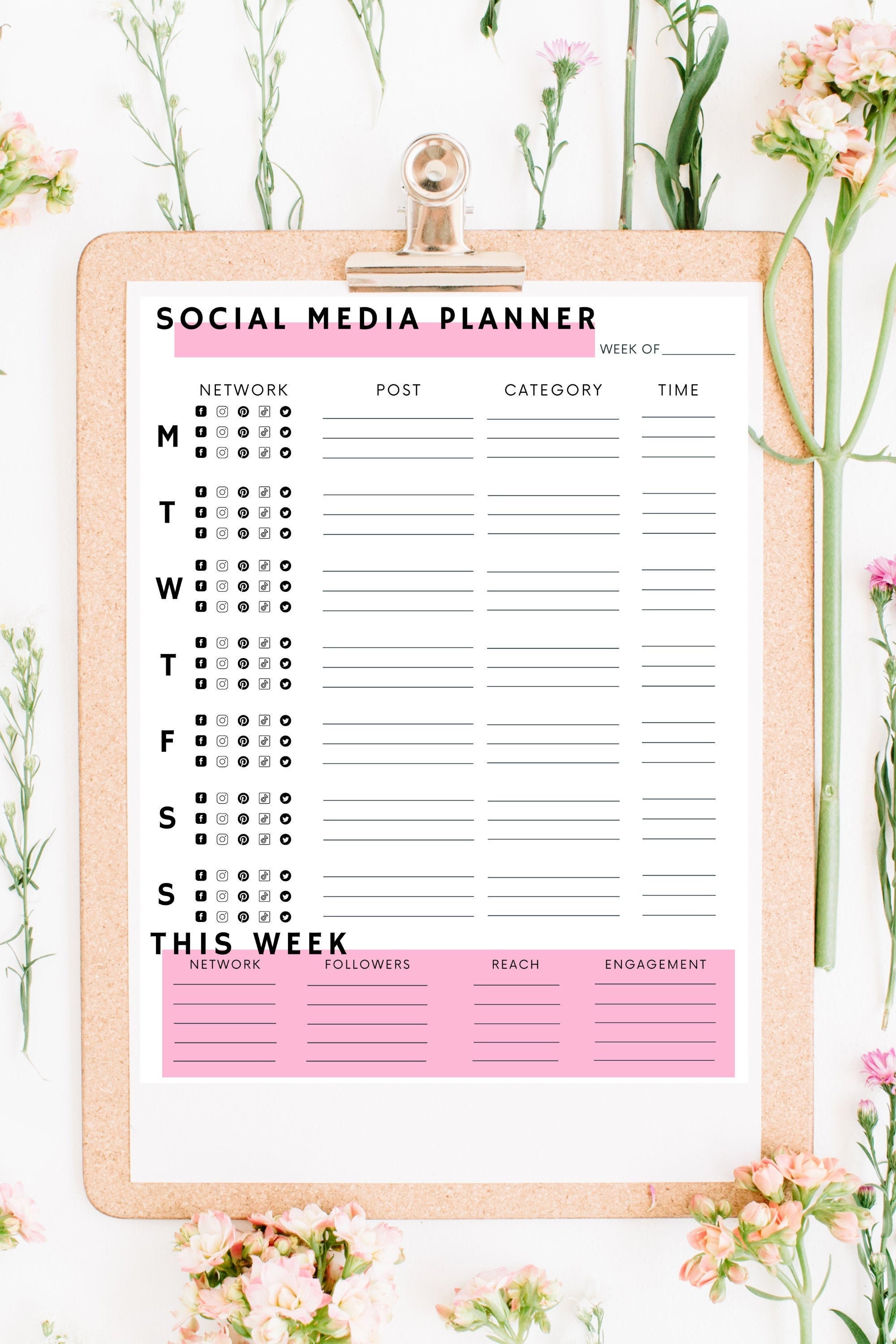 Printable Social Media Content Weekly Planner Instant | Etsy