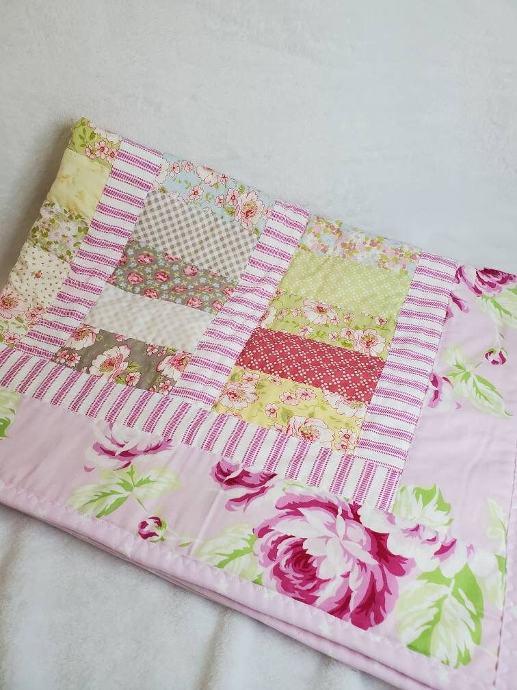 Handmade Pink Baby Quilt Pink & Green Baby Quilt Made in Etsy