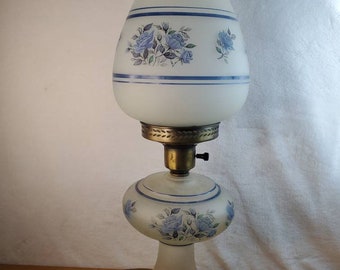 Vintage Blue Floral Lamp Vintage Light Glass Lamp Blue Floral Lamp Glass Light Antique Lamp Table Lamp Bedroom Lamps Accent Lamps