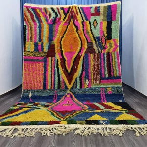Handmade Boujad Wool Rug: Abstract Multicolored Moroccan Carpet