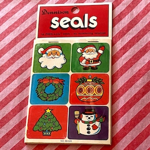 Vintage Christmas Dennison Sticker Seals - Book of 54 - Santa Snowman Ephemera NOS