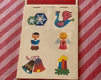 Vintage Christmas Themed Dennison 54 Sticker Seals - Retro Designs - Ephemera NOS