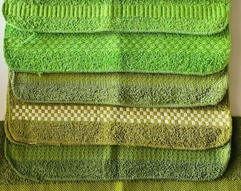 Vtg Green Washcloths - Sold Individually 60's, 70's Green Hues Various Designs