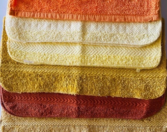 Vtg Solid Color Washcloths - Yellows, Mustards, Oranges - Sold Individually 60's, 70's Retro