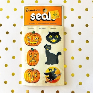 Vintage Halloween Dennison Sticker Seals - Book of 54 - Black Cat, JoL, Pumpkin Ephemera NOS